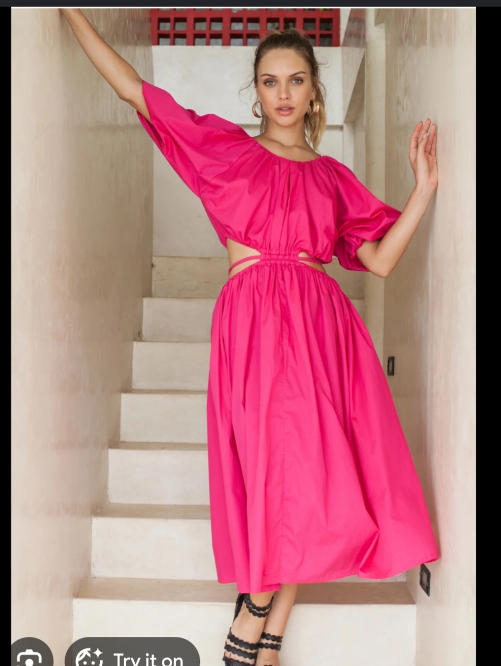 WAYF Hot Pink Cutout Midi Dress Small